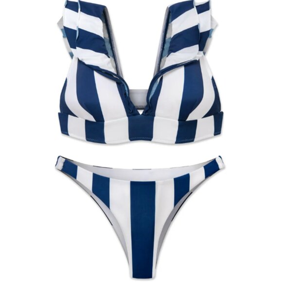 NWT WET Swimwear Striped Ruffle Bikini - XS - Picture 1 of 5